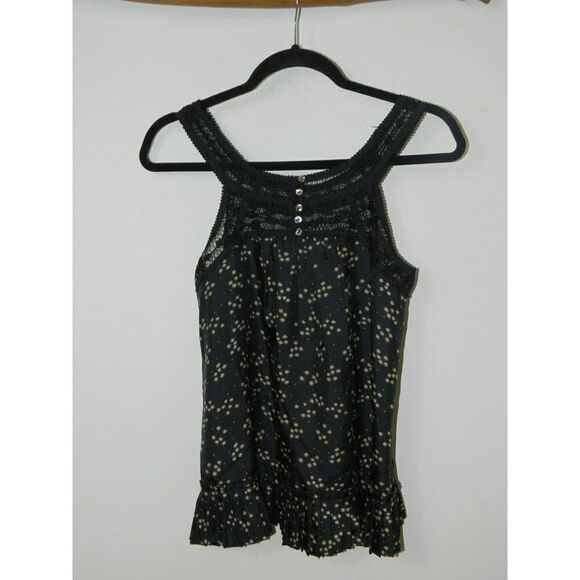 Rebecca Taylor Blouse Black Starburst‎ Printed Silk Lace Trim Size 2 - Picture 2 of 9